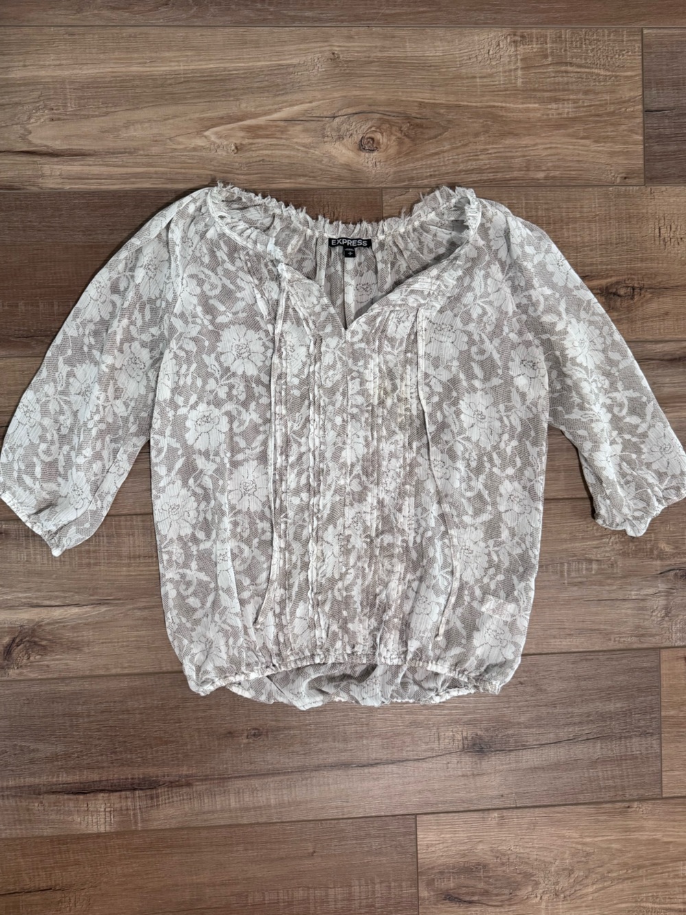 Express Sheer Lace Top in Light Beige and Taupe